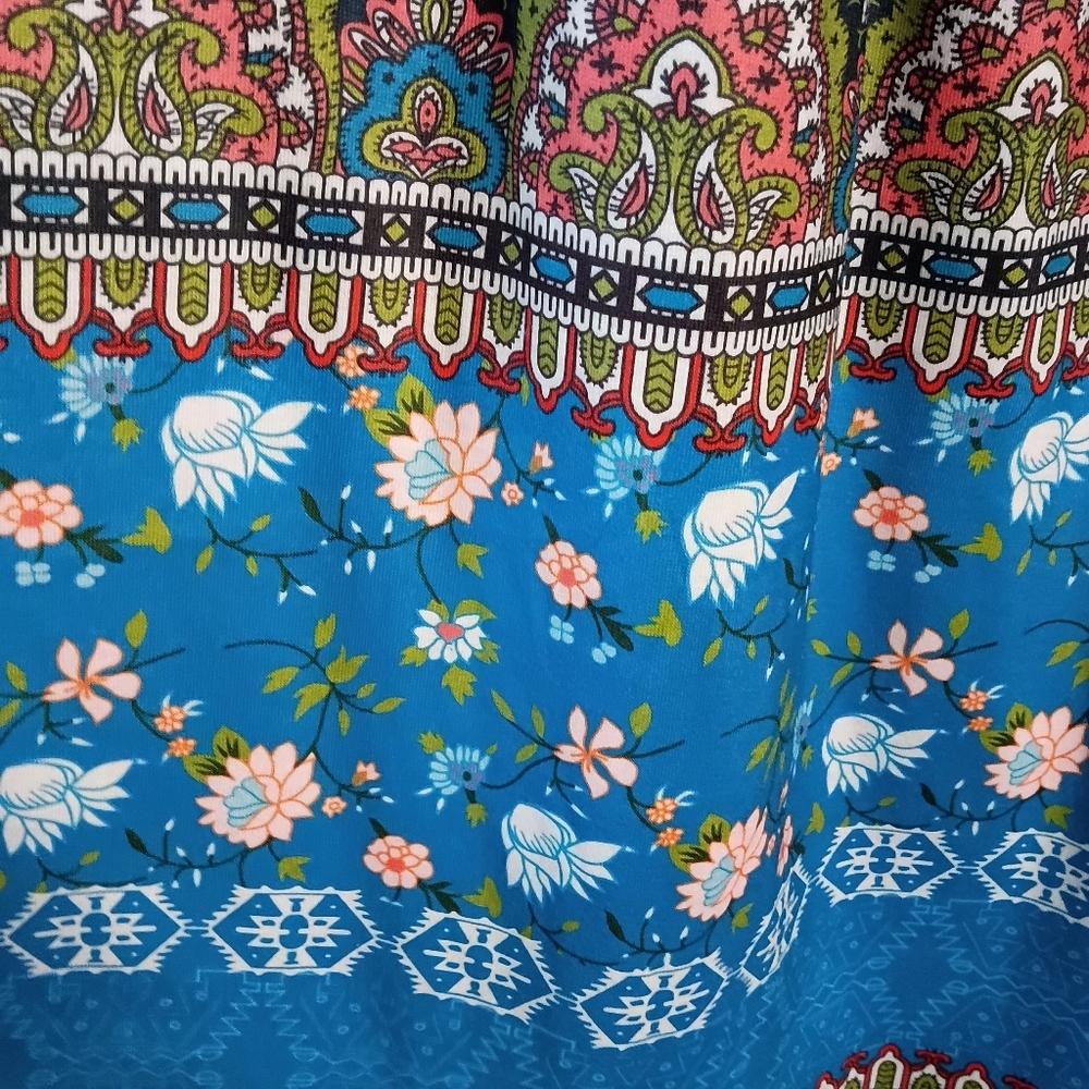 Bohemian Strapless Summer Beach Mini Dress Blue Floral Stretch A-Line Size M New - Picture 5 of 10